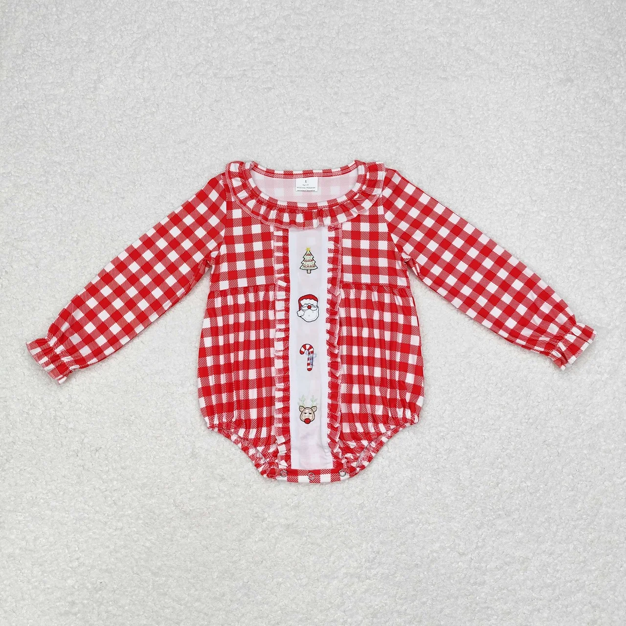 

Wholesale Baby Girl Long Sleeves Christmas Embroidery Newborn Toddler Red Plaid Bubble Romper Kids Children Infant Jumpsuit