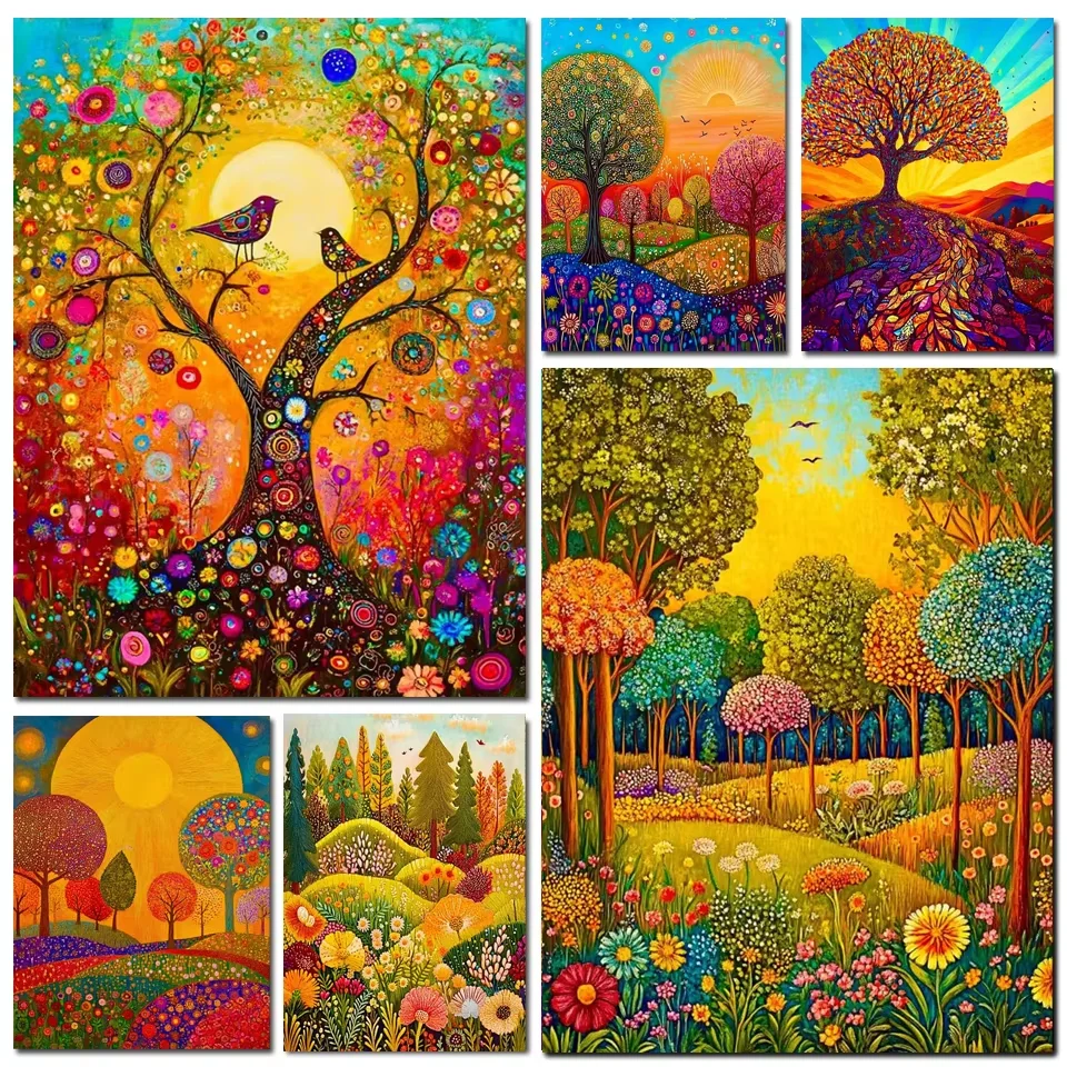 Diamond Painting Colorful Forest Tree Bird Landscape Diamond Mosaic Handmade Art Exquisite Creative Gift Home Decoration