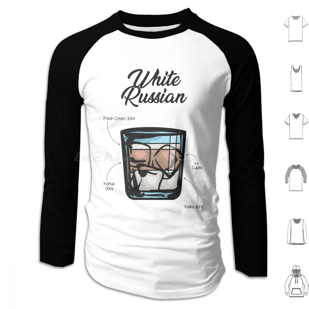 Sudaderas con capucha de cóctel ruso blanco, cóctel de manga larga, hielo ruso blanco, Vodka Kahlua, crema fresca, copa baja