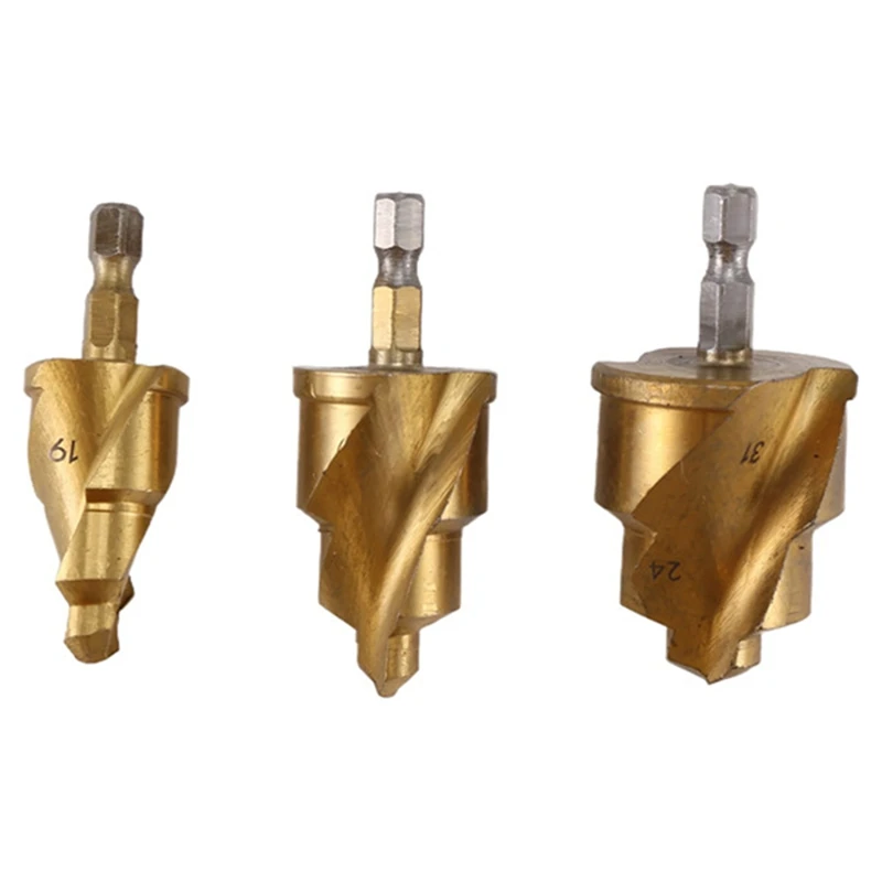 3PCS Stepped Drill Bit, Hexagon Shank Water Pipe Connection Tool 19/24/31Mm,Full Open Process Hand Tool Wireless Drills