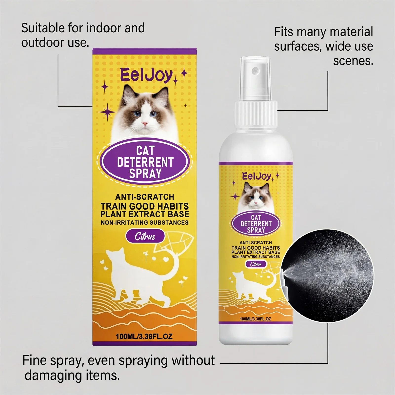 Cat Repellent Spray Indoor Outdoor Stop Sofa Scratching Urine Marking Long Lasting Furniture Protector Pet Deterrent Spray 100ml