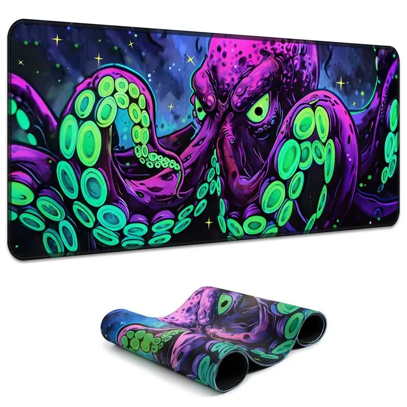 VIKAMA Neon Octopus Deep Sea XXL Gaming Mouse Pad Anti Slip Cyberpunk Starry Large Desk Keyboard Mat Desktop Decor