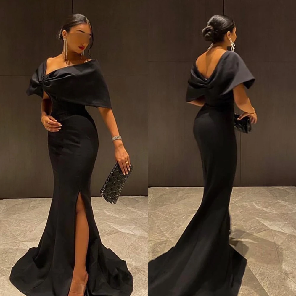 Sexy Prom Saudi Arabia Off-the-shoulder Mermaid Formal Ocassion Gown Hugging Floor length Skirts Charmeuse Evening Dress