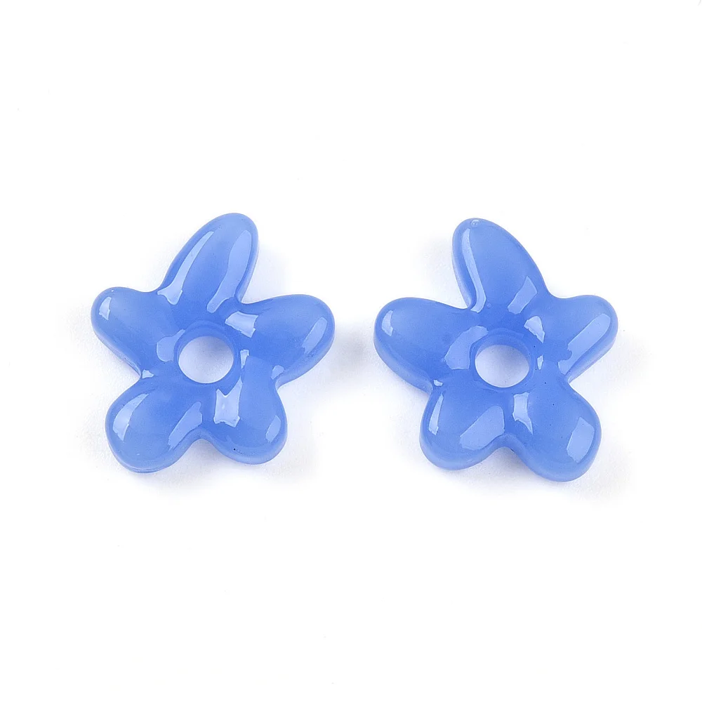 PandaHall 100Pcs Handmade Lampwork Floral Beads, Blooming Flower Design 18-18.5x17-17.5x4-5mm, 3-4mm Hole for Jewelry Making