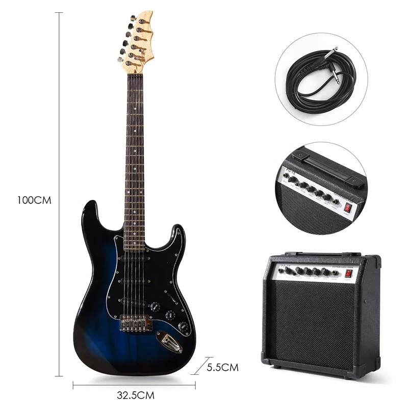 Electric Guitar Full Size Beginner's Musical Instrument Kit Huasheng 39 Inch with 25 Watt Amplifier,stand Stand Music Lovers