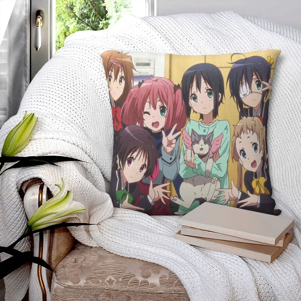 

Funny Anime Rikka Takanashi Square Pillowcase Cushion Cover Pillow Case Throw Pillow Cover for Home Sofa Living Room