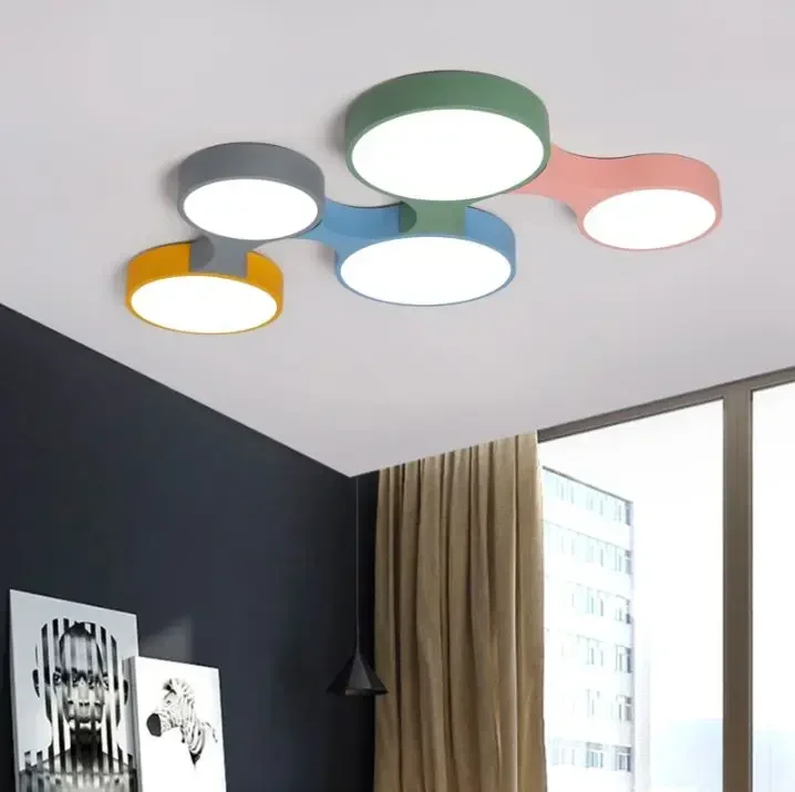 Creative mosaic design simple Nordic color bedroom study room children room LED dimming iron ceiling