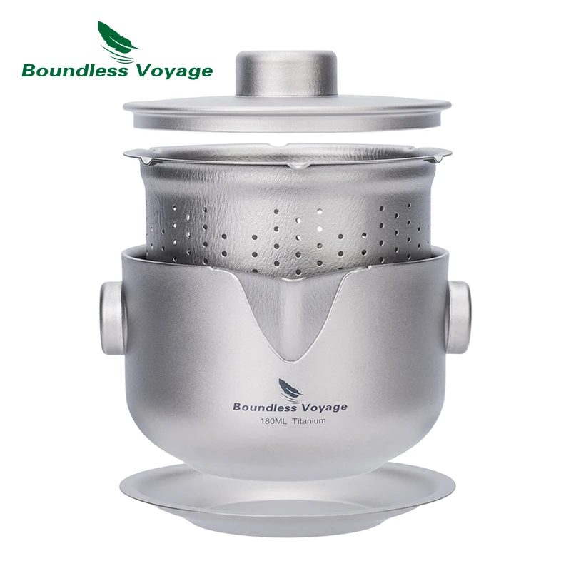 

Boundless Voyage Titanium Double-Layer Tea Maker with Lid Filter Ultralight Teapot with Double-Walled Coffee Cup 180ml Kettle