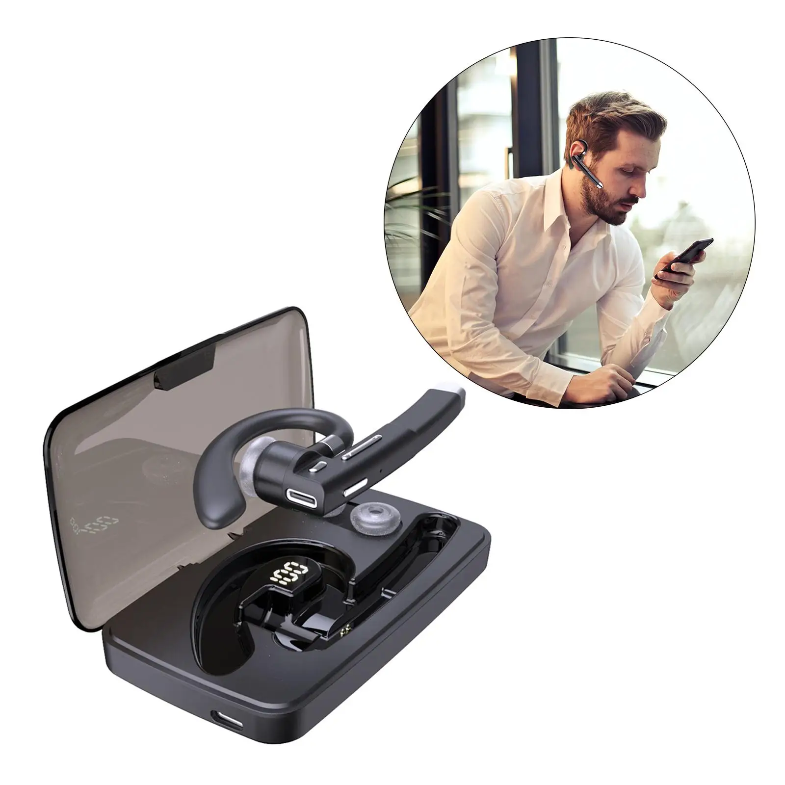 Headset, with 400mAh Charging Case, Built-in Mic Noise Caning, Hands- Earpiece, for Driving/Office/Business