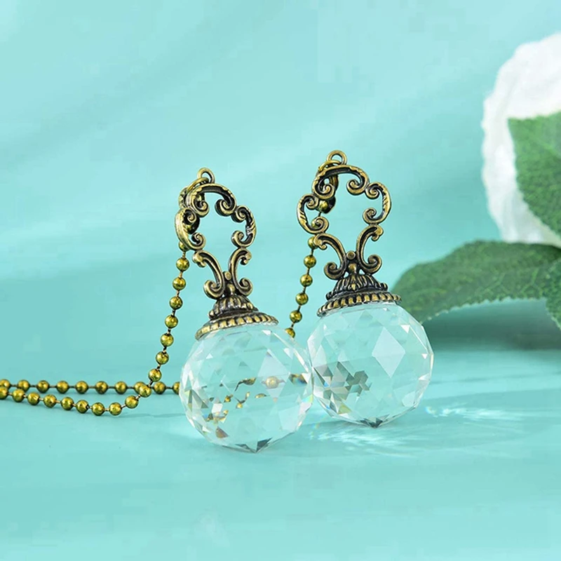 ABJY-مجموعة مكونة من 4 مروحة شفافة على الطراز العتيق وسلسلة مروحة سقف تسحب كرة منشور كريستالية