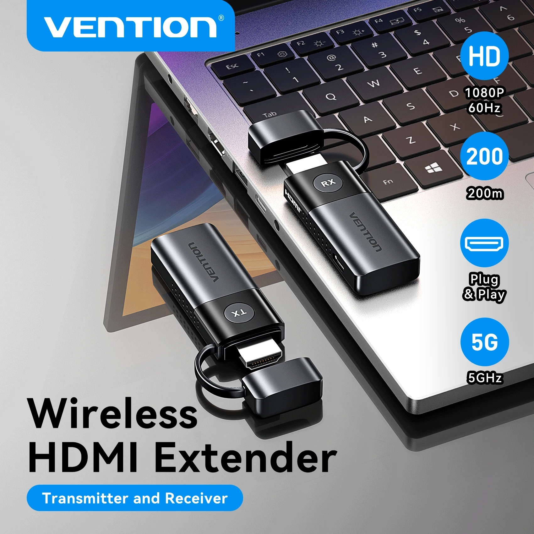 Vention لاسلكي HDMI فيديو 1080P 50M الارسال والاستقبال موسع عدة 5G محول للكمبيوتر كاميرا الكمبيوتر المحمول إلى شاشة العرض