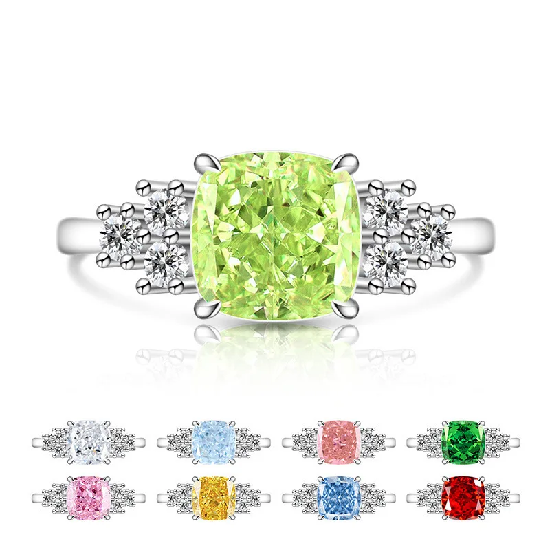Ring aus 925er-Sterlingsilber mit funkelnder Eisblume, schneidet Feuerfett, quadratisch, leicht, luxuriös, Diamantring mit hohem Kohlenstoffgehalt, modischer Damenring