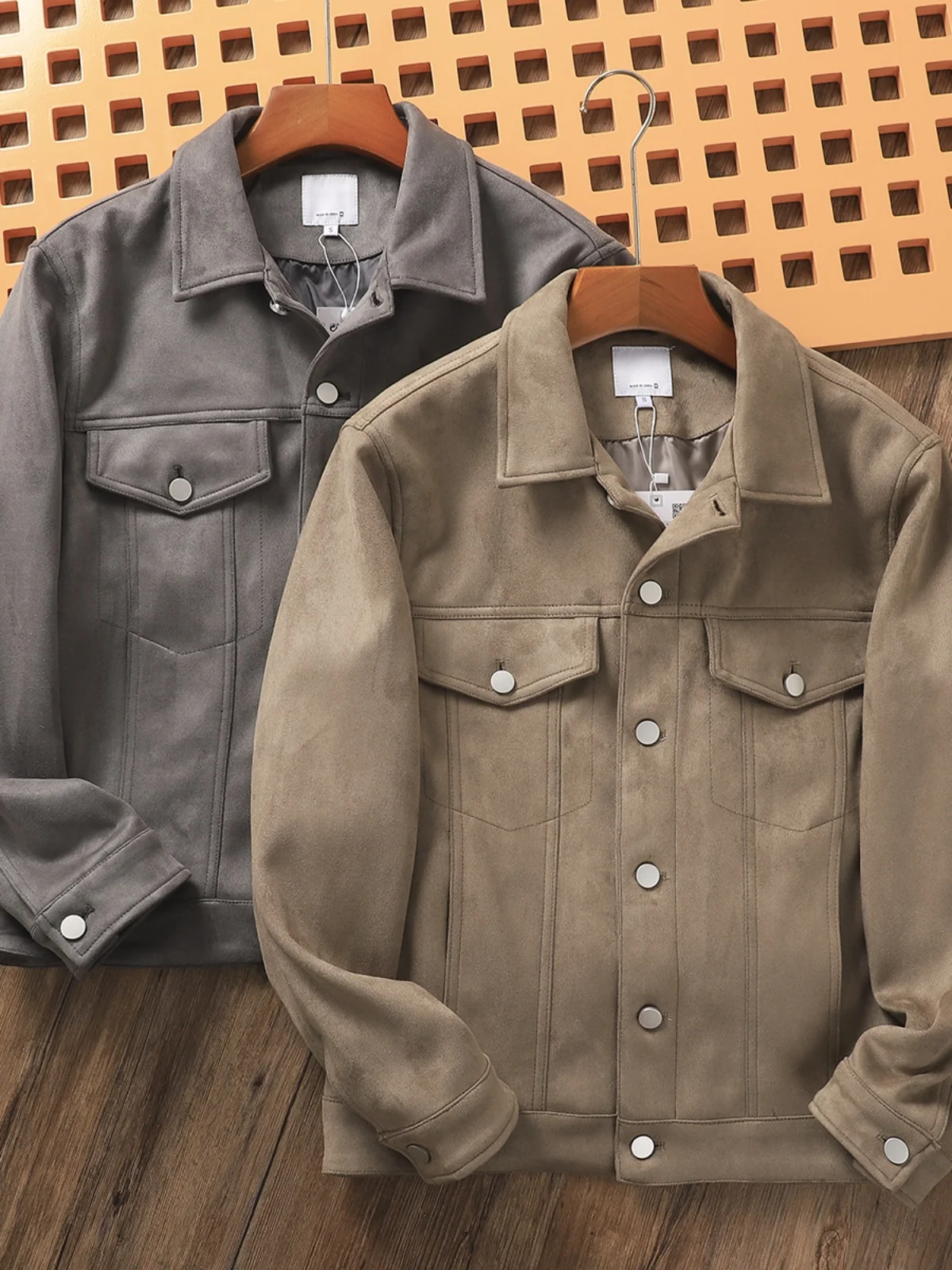 Ultra-Soft High-End Suede Men's Faion Collared Slim Fit Workwear Jaet Jacket ฤดูใบไม้ผลิฤดูใบไม้ร่วง DongjiU Pure Color ปุ่ม u...