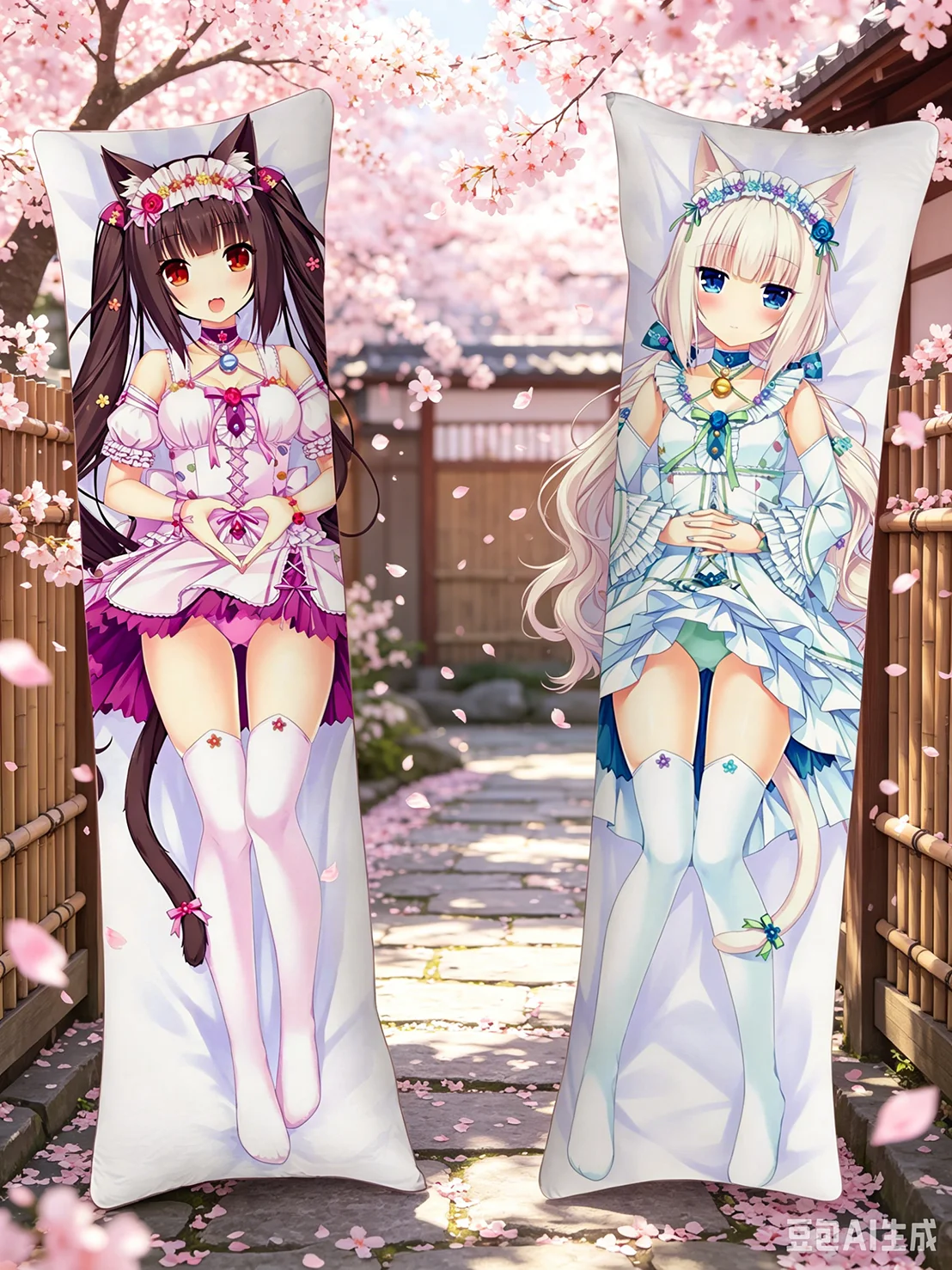 NEKOPARA Chocola & Vanilla Dakimakura Pillow Cover, Anime Cat Girl Body Pillow Case
