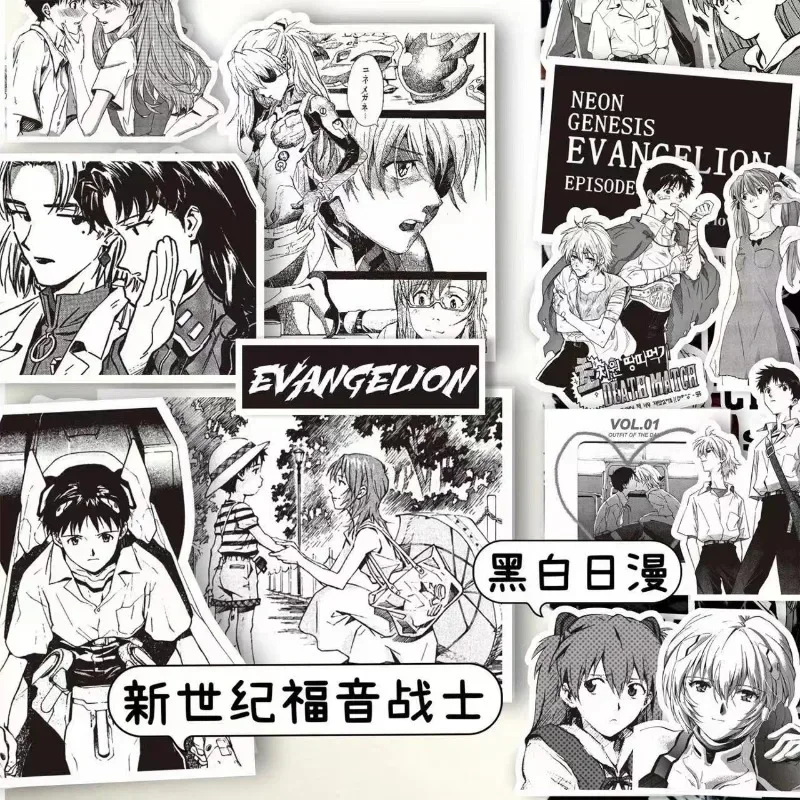 

60PCS Evangelion EVA Handbook Stickers Asuka Ayanami Rei Ikari Shinji Black and White Comics Mobile Phone DIY Stickers