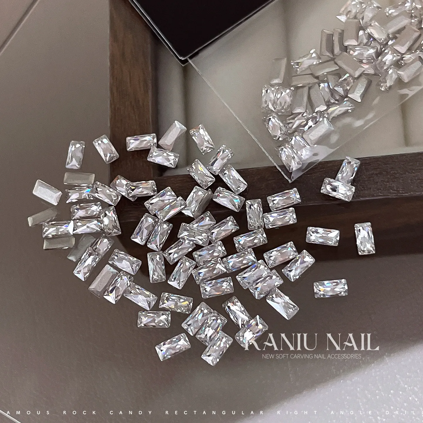 KANIU Champagne rechthoekige nagel zirkoon wit transparant 5A nagelkristal diamant Frans gestreept nagelaccessoire