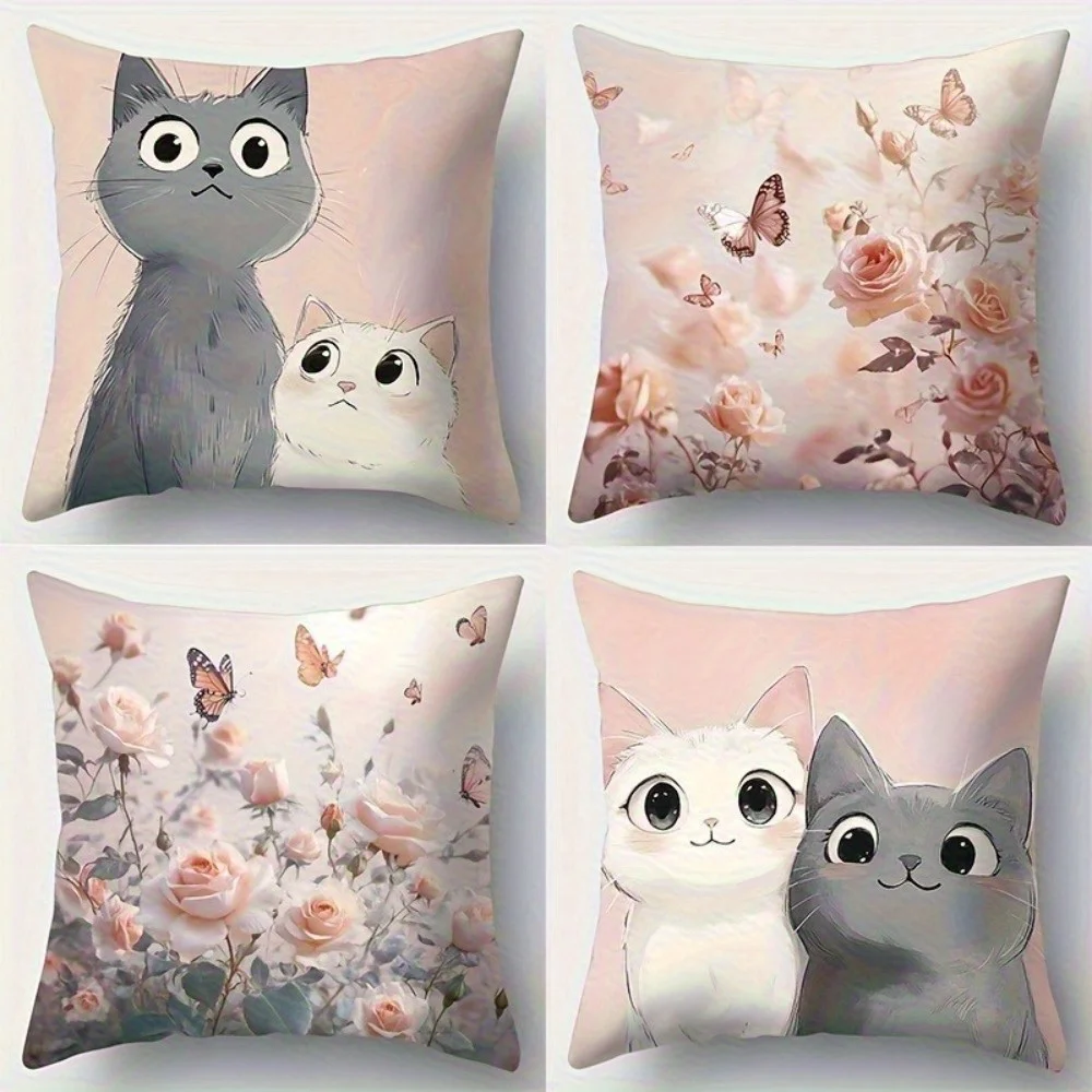 Cat, rose and butterfly pattern Single-sided printing Short plush Suitable living rooms bedrooms sofas (excluding pillow cores)