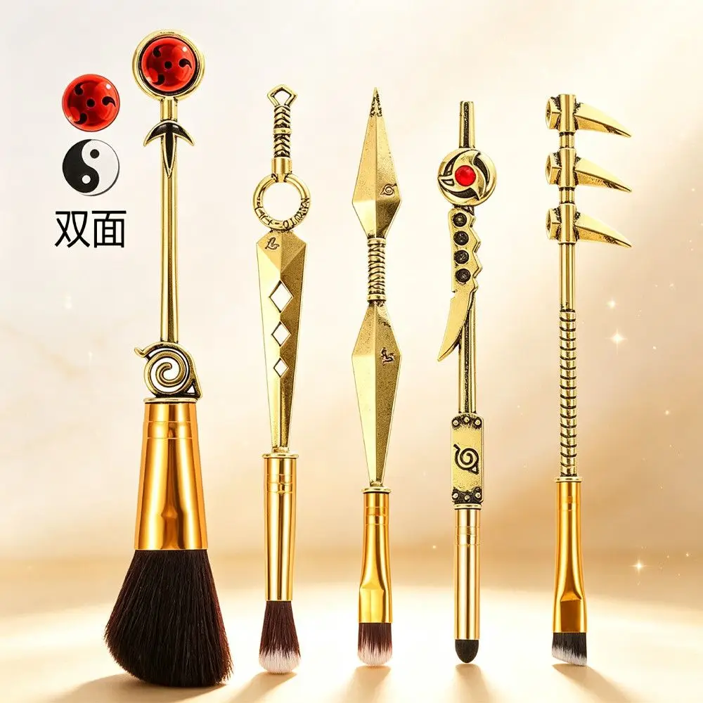 Naruto Anime Makeup Brush 5-Piece Set - Kunai & Sharingan Themed Loose Powder & Eyeshadow Brushes Cosplay Beauty Tools view 2
