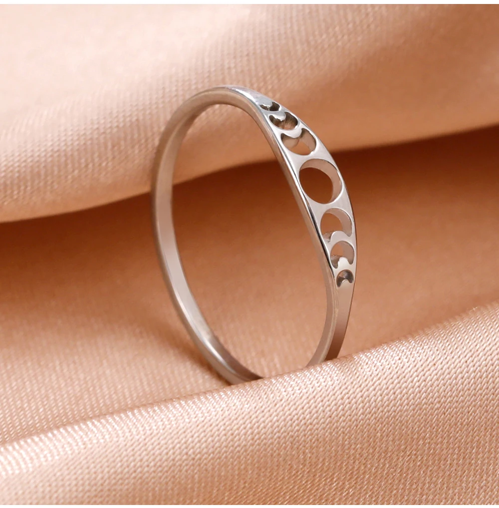 COOLTIME Mondphasenring für Damen, Edelstahl, minimalistisch, Paarringe, Schmuck, Jahrestagsgeschenk, 2026, neu im Großhandel – Detail 7