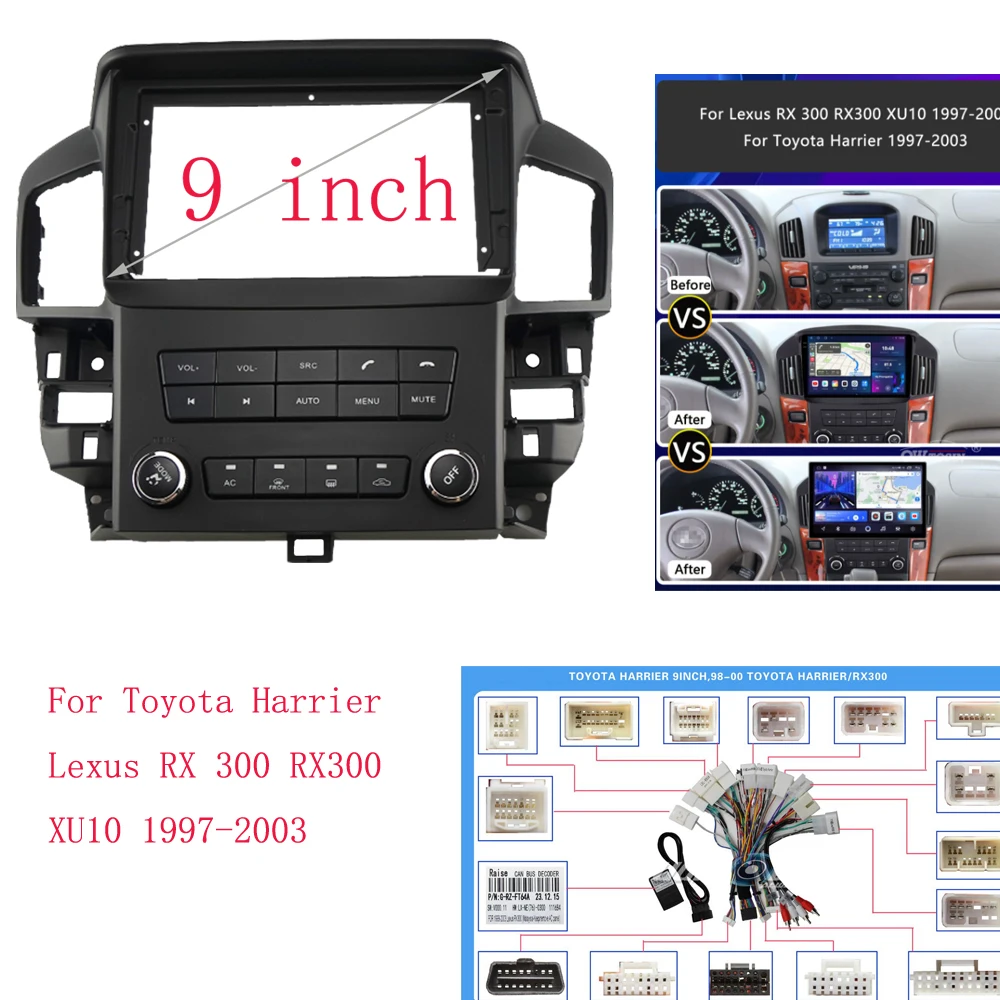 

Car Fascia Frame Adapter Canbus Box Android Audio Dash Fitting Panel Kit For Lexus RX300 XU10 Toyota Harrier