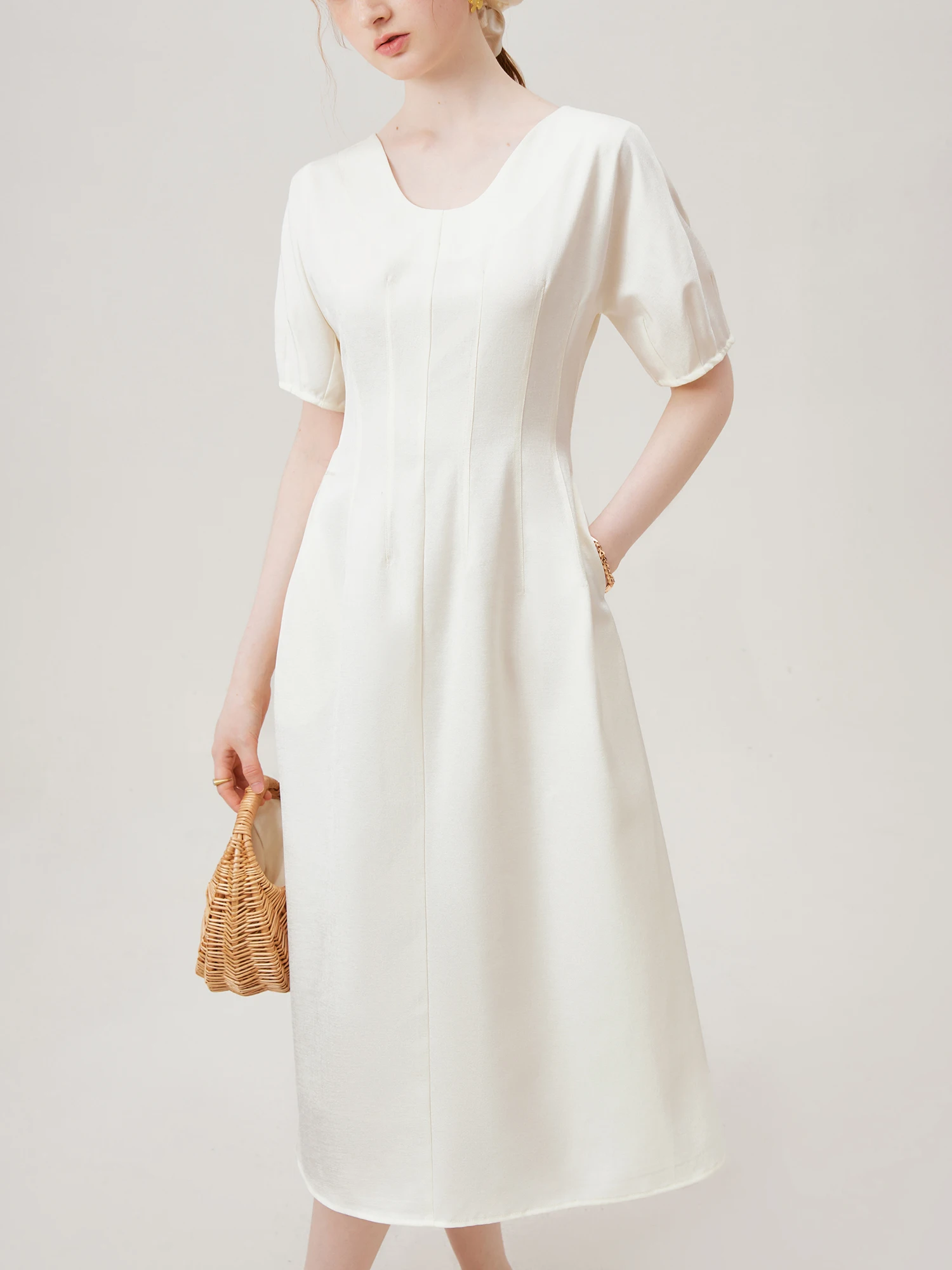 FSLE Summer White Classic Elegant Dress For Female 2024 New Design Versatile Casual White Long Dress For Women 24FS18012