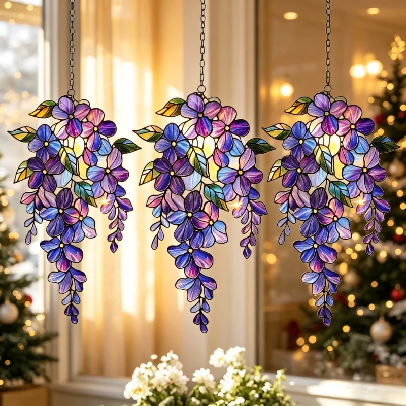 1pc/2pcs/3pcs 2D Acrylic Colored Wisteria Branch Light-Collecting Device Flower Window Pendant Farm Garden Home Decoration Gifts