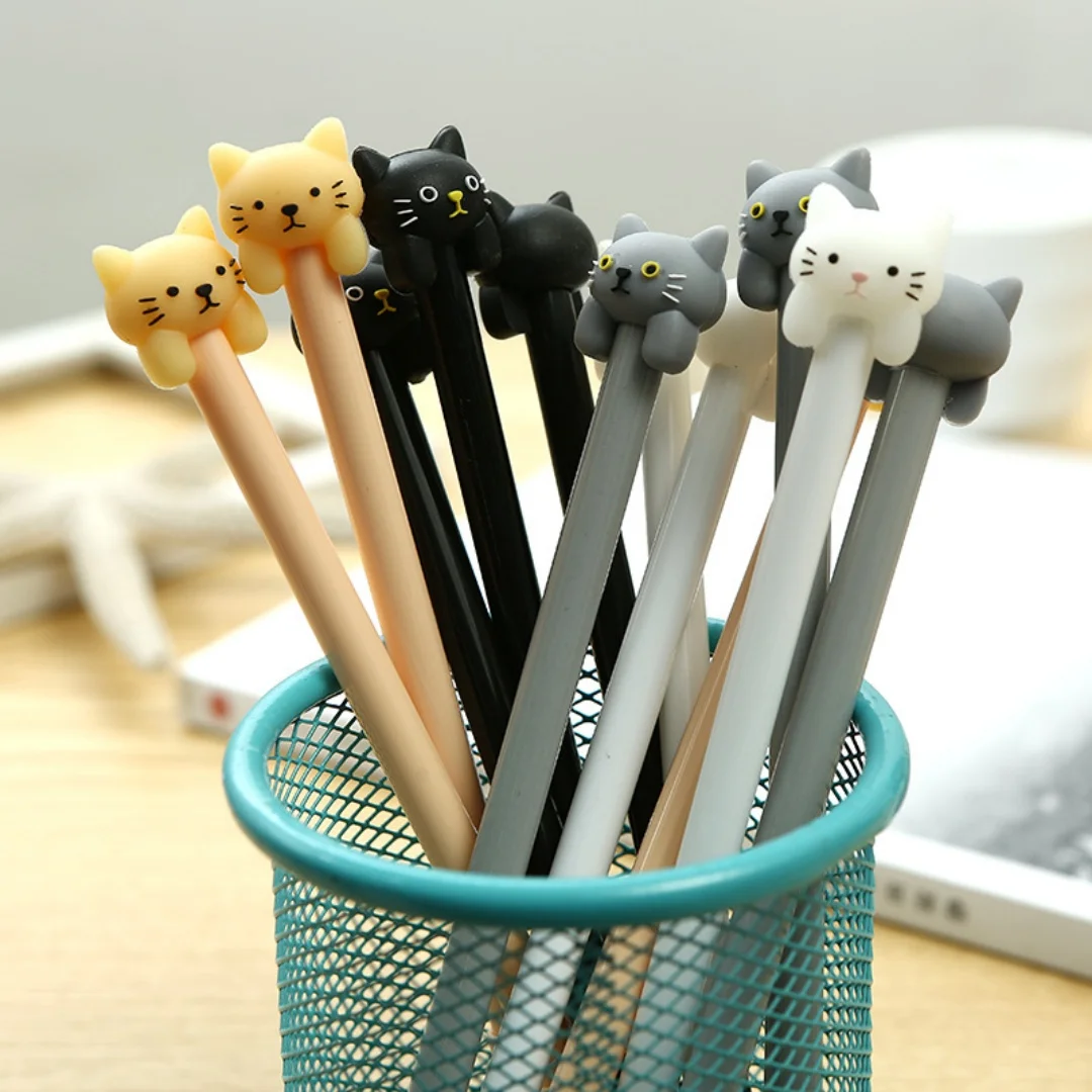 

Милые гелевые ручки с головой кошки, кавайные выдвижные шариковые ручки с мультяшными животными для школы и офиса, канцелярский подарок для девочек-студенток