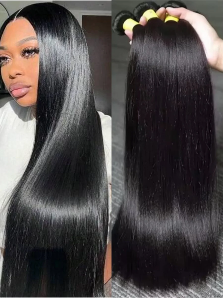 Прямые натуральные пучки человеческих волос 1/3/4 пучки машинный двойной уток для женщин полная голова 42 дюйма длинные бразильские