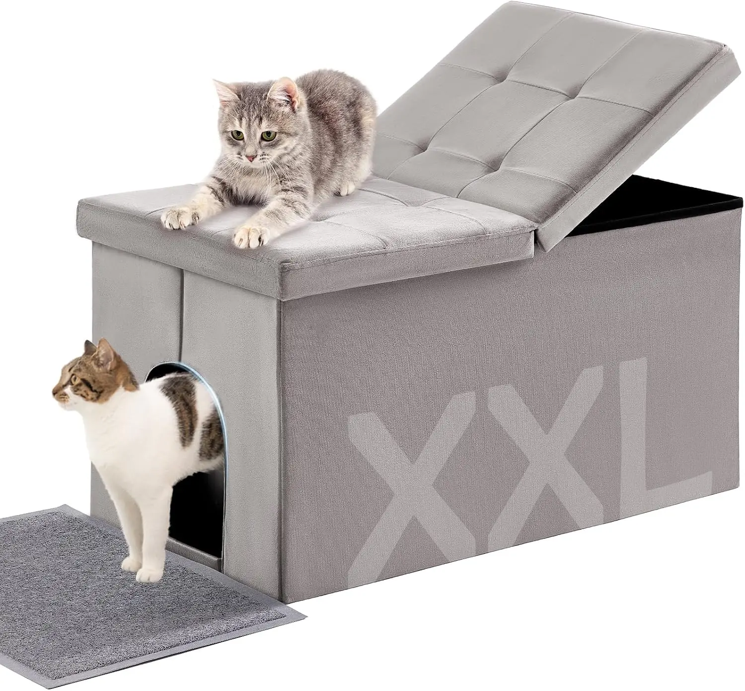 Cat Litter Box Enclosure Furniture XXL Velvet Lift Design Lid | Extra Large Hidden Cat Washroom Bench Ottoman, Storage Cabinet