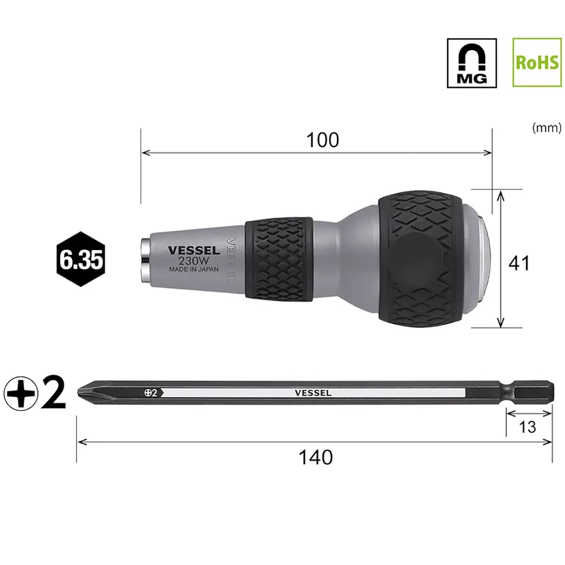 Imagem -02 - Vessel-chave de Fenda para Parafusos Phillips Bits de Substituição Ball Grip Ferramenta Multifuncional Japão No.230w2 Pcs