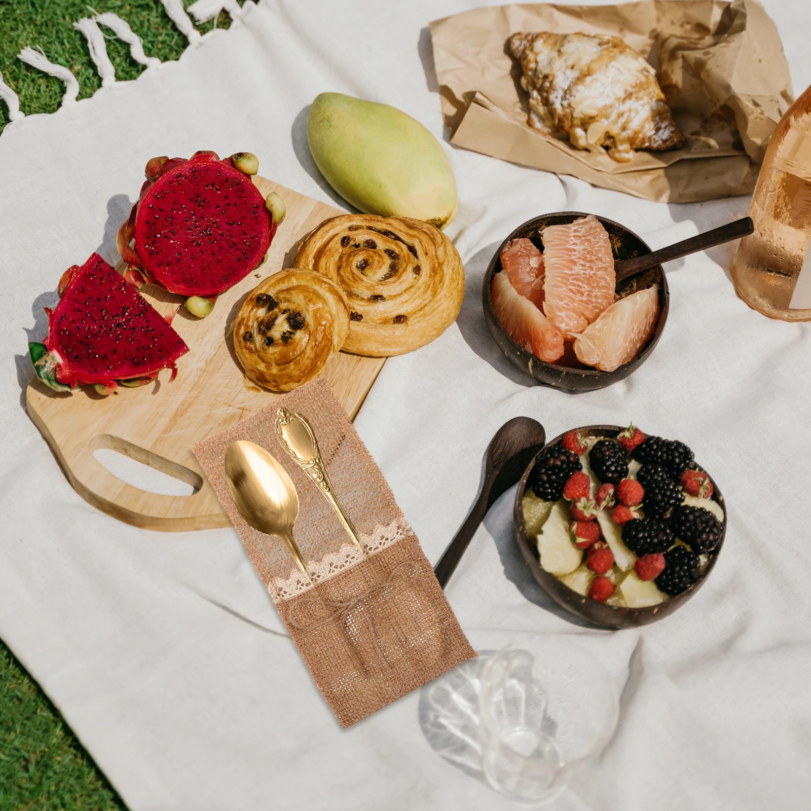 10 قطعة جيوب أدوات المائدة الدانتيل الخيش أصحاب أدوات المائدة للسكاكين الشوك ملاعق حفل زفاف الديكور كيس التخزين المطبخ #3