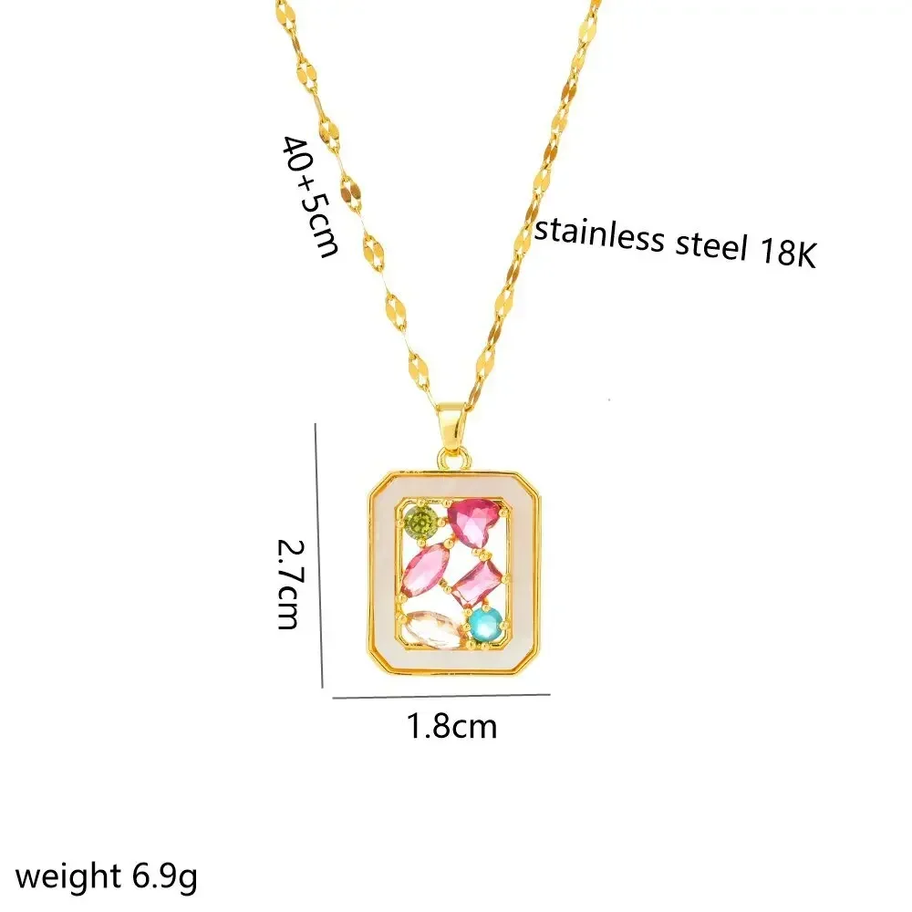 سلسلة الترقوة النسائية الفاخرة والخفيفة، قلادة رائعة من الصلب المربعة من الزركون الملون غير المنتظم