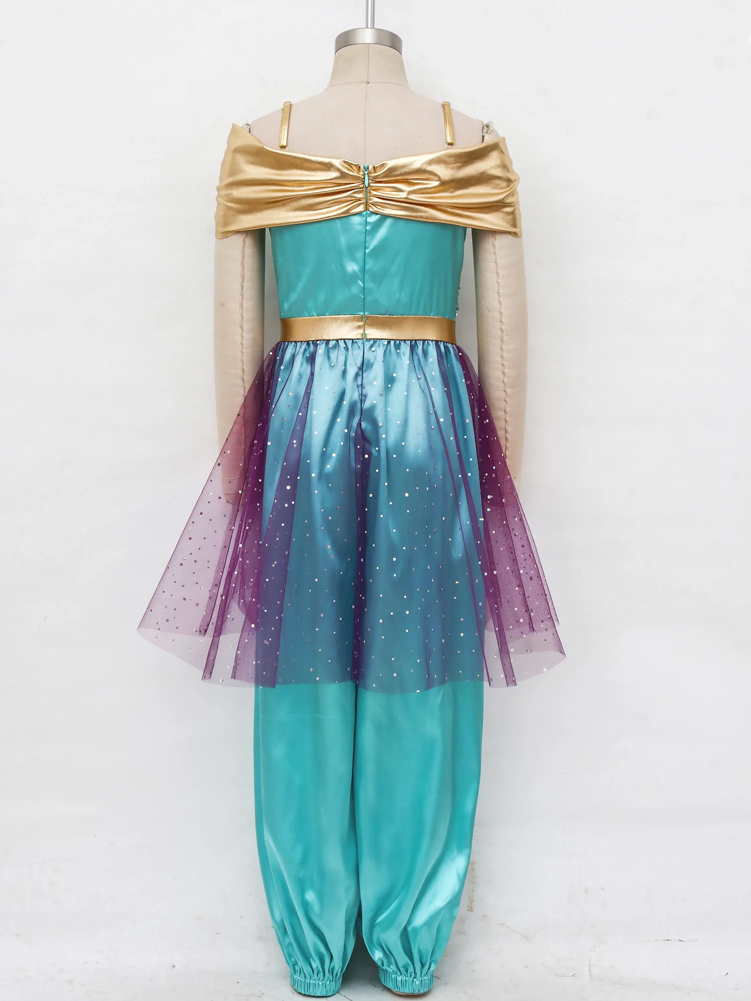 Girls Sequined Tulle Overlay Jumpsuit for Girls Arabian Princess Costume Belly Dance Rompers for Halloween Carnival Dress-up - view 4