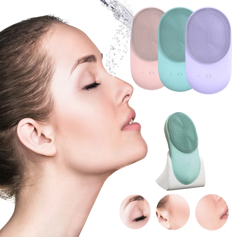 Sonic Vibration Silikon Gesichtsreinigungsbürste Waschen absorbieren erfrischende 2in1 Hautpflege Massage Make-up Pinsel mit Ständer