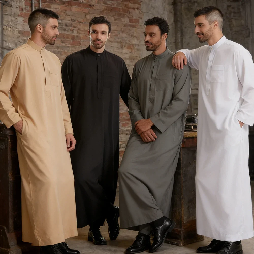 

Eid Muslim Islamic Men Jubba Thobe Abaya Dress Zipper Long Robe Saudi Musulman Abayas Caftan Islam Dubai Arab Clothing Dishdasha