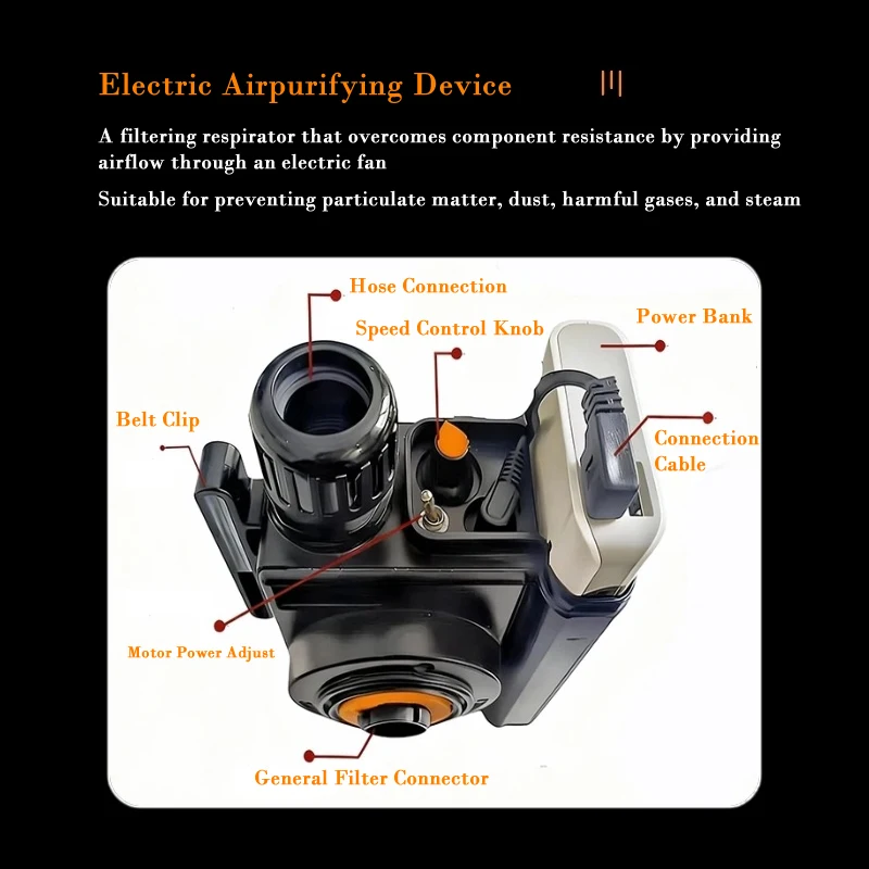 Portable Electric Air Supply Device Air Purifying Respirator Fit For 6800/6200 Polishing Welding Painting Spraying Breath Safety