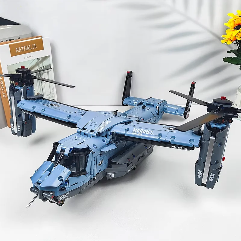 Technologie 2026 1389PCS V-22 Hélicoptère à rotor inclinable, Blocs de construction, Modèle d'avion militaire pour enfants, Briques de construction, Jouets, Décoration intérieure