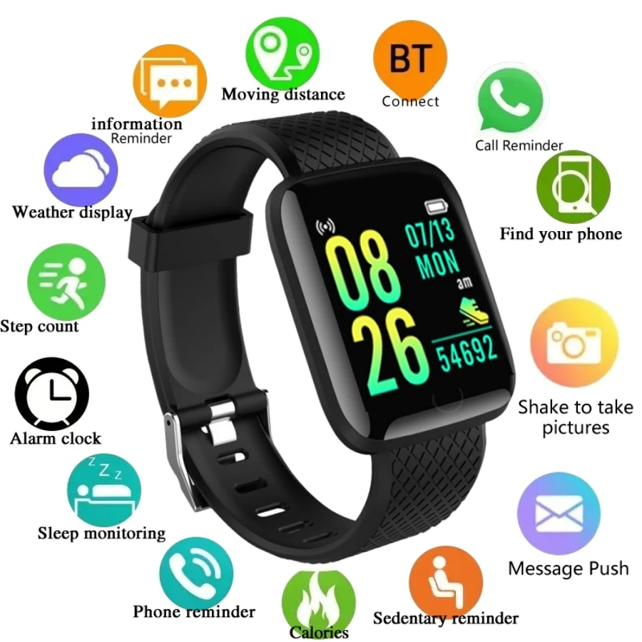 Smart Watch Sport Men Fitness Monitoring Woman Smartwatch Bluetooth Connection Message Remind Health 116Plus Clock D13 Bracelet