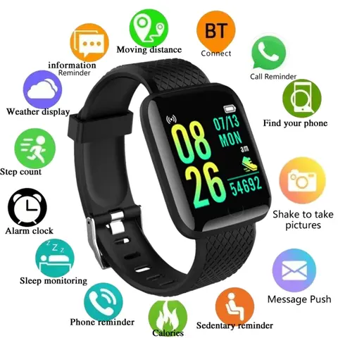 스마트 시계 스포츠 남성 피트니스 모니터링 여성 Smartwatch 블루투스 연결 메시지 건강 알림 116Plus 시계 D13 팔찌