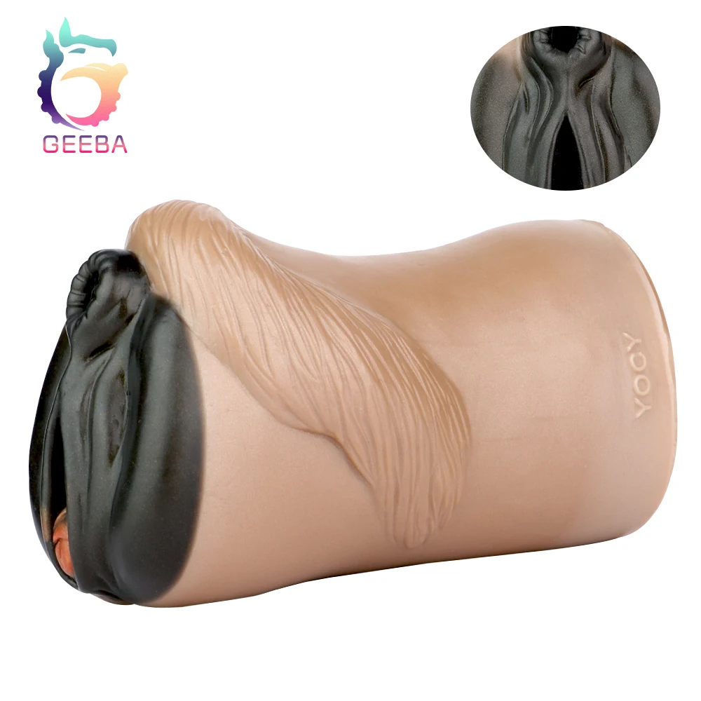 GEEBA masturbatore maschile in Silicone a doppio canale Fantasy Animal Horse tazza per masturbazione figa tascabile vaginale realistica giocattoli adulti del sesso