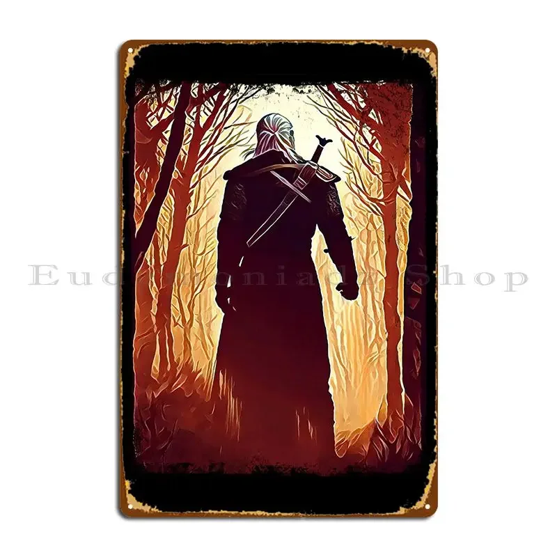 Lobo branco em uma floresta assombrada fantasia witcher sinal de metal impressão garagem clube caverna pintura vintage cartaz de estanho