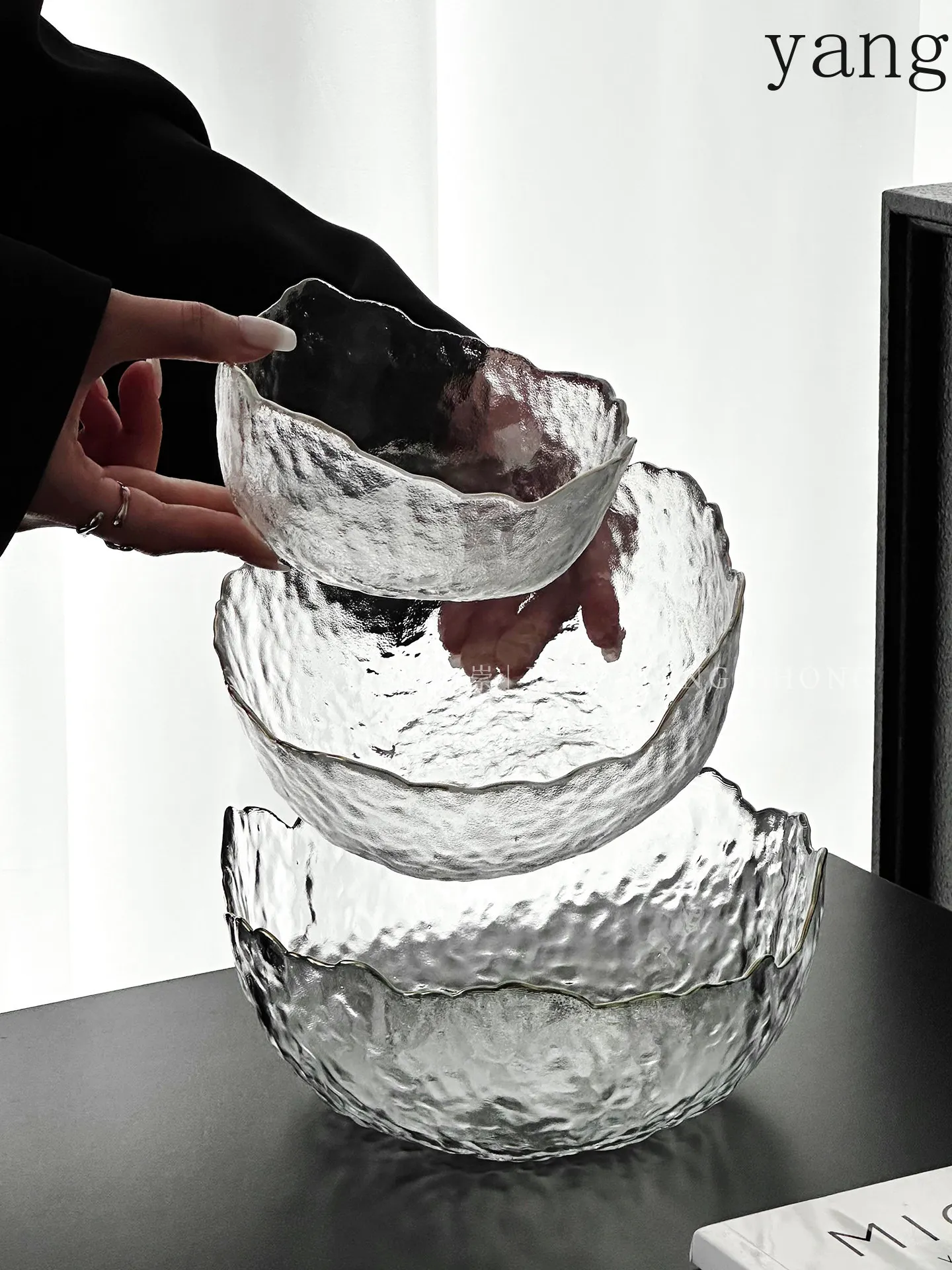 LMM transparent glass bowl vegetable salad bowl high value hammer crystal fruit plate