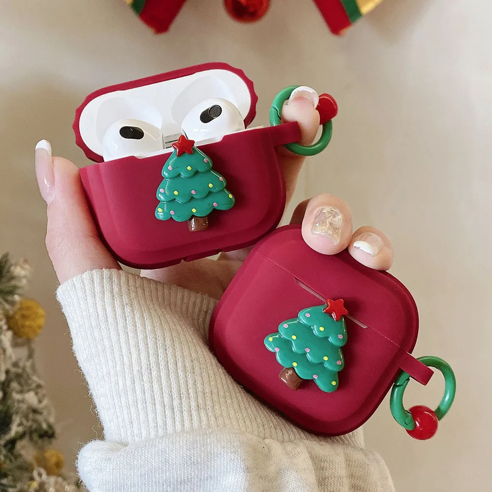 Cute Christmas Tree Wine Red Soft Silicone Earphone Protective Case for Apple AirPods 4 Pro 2 3 AirPods 1 Pro 2nd Cases Cover