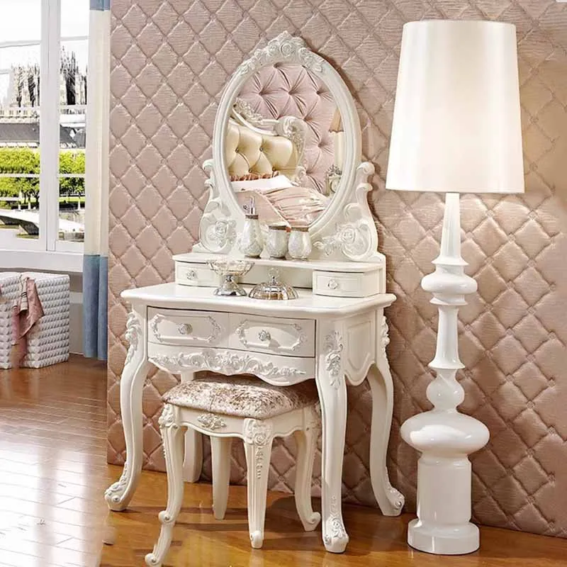 

Mirror Luxury Dresser Eithe Bedroom Box Stool Living Room Storage Dressing Table Makeup White Women Comoda Pra Quarto Furniture