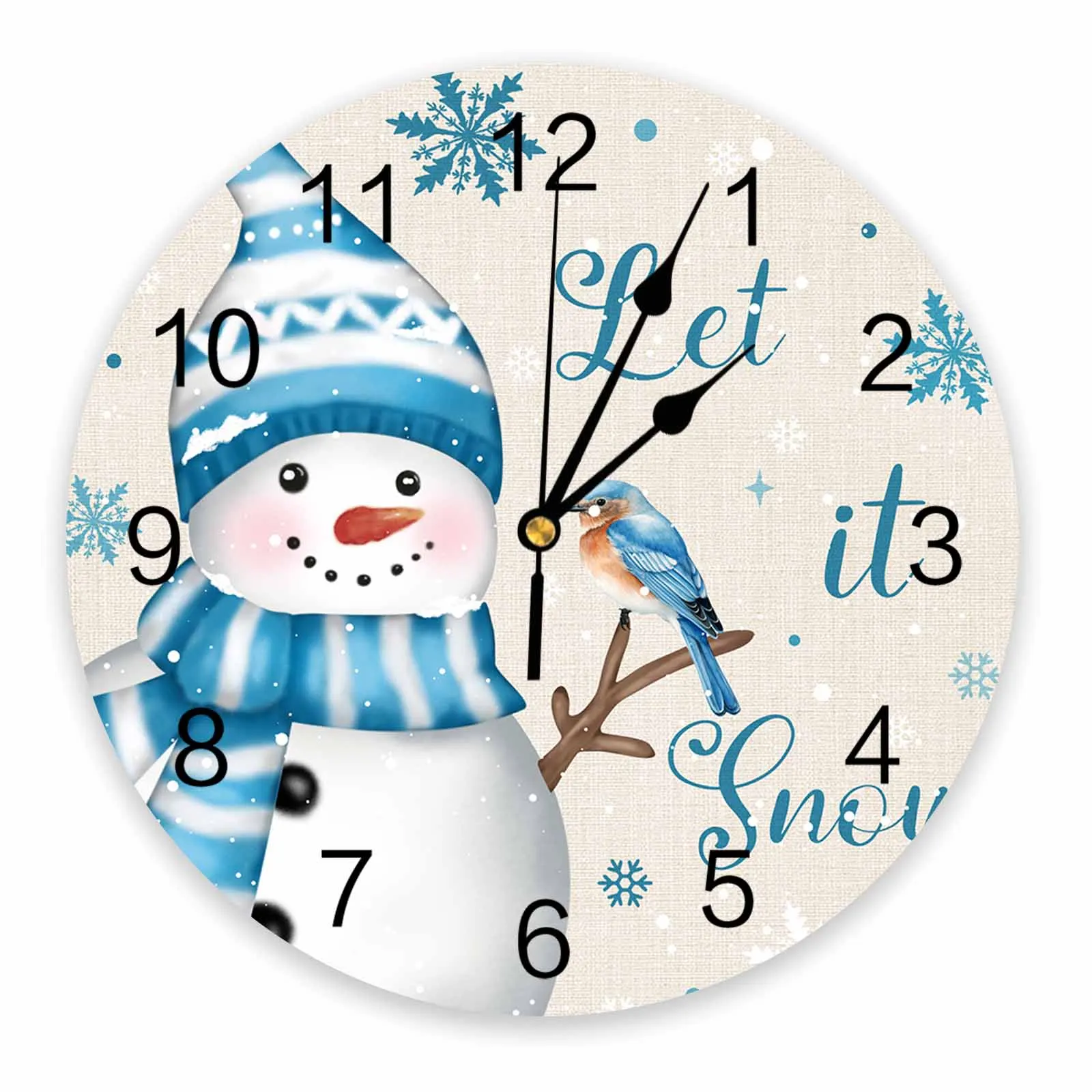 Christmas Snowman Snowflake Mockingbird Wall Clock Large Modern Kitchen Dinning Round Wall Clocks Bedroom Silent Hanging Watch