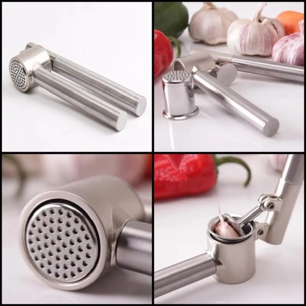 New Stainless Steel Garlic Press Portable Hand Squeeze Operation Garlic Crusher Anti-Slip Garlic Masher Kitchen Use