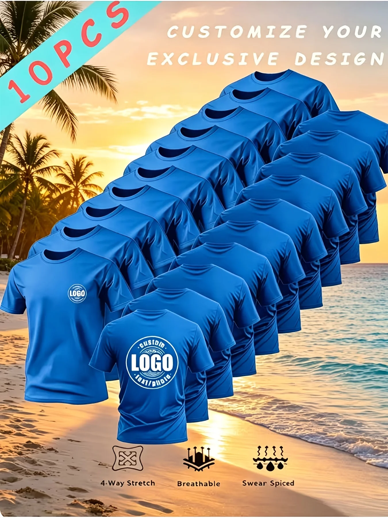Custom T-Shirts (10-Pack) – Summer Men's Custom Breathable Casual Sport Short Sleeves, 10-Piece Set. Supports customization