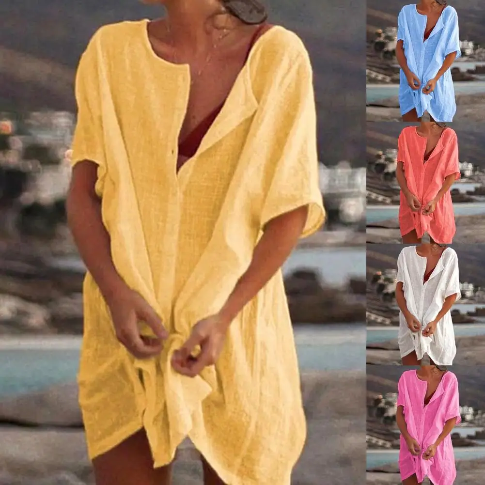 

Bikini Cover Up Popular Sun Protection Loose-fitting Bikini Cover Up Sundress Button Down Shirt