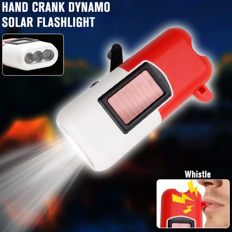 Portable LED Flashlight Mini Hand Crank Dynamo Camping Light Solar Charge Torch for Outdoor Hiking Dynamo Emergency Flashlight