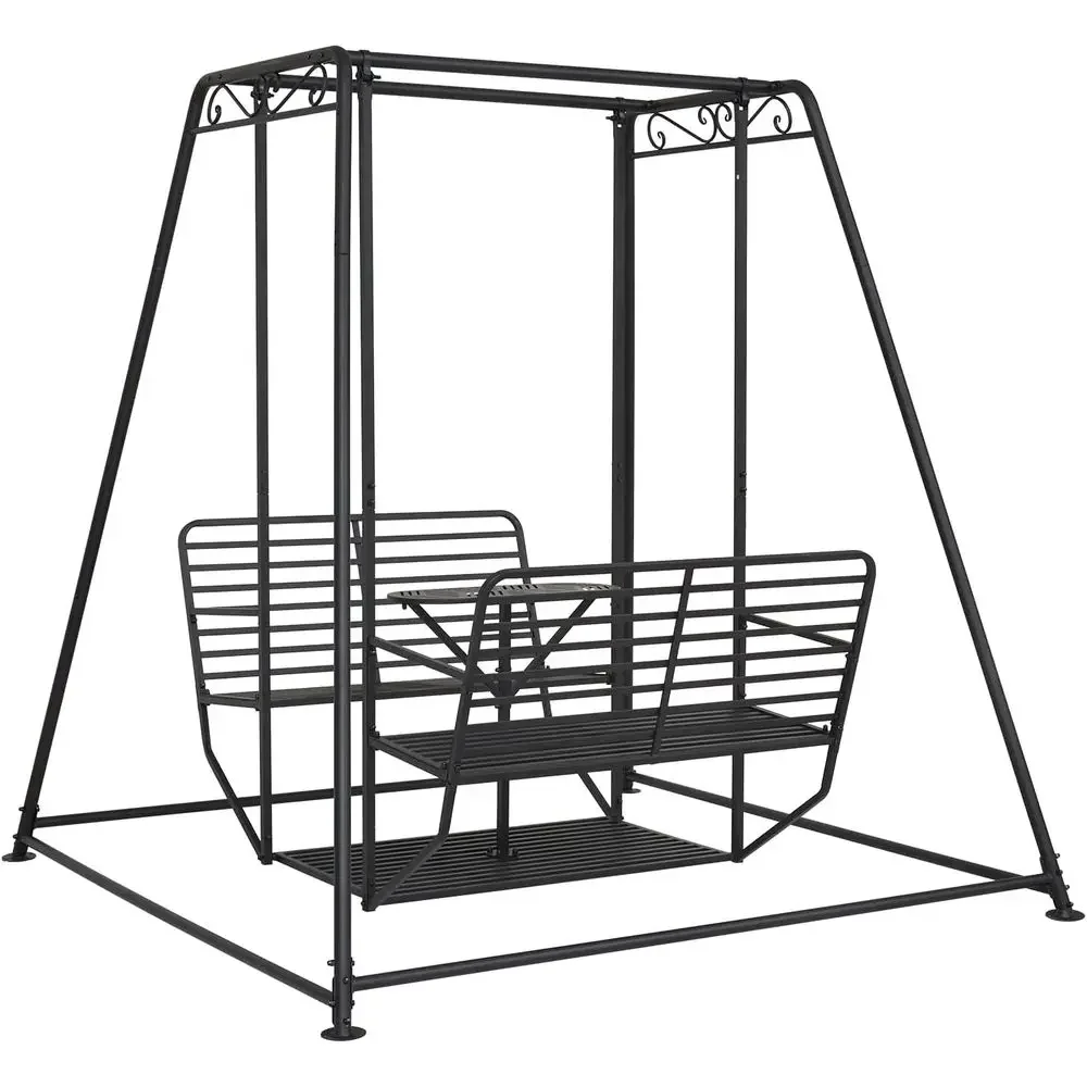 Heavy-Duty 4-Seat Outdoor Swing Chair with Stand, 880 lbs Capacity Metal Bench Swing Set for Patio or Garden